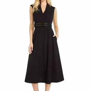 Calvin Klein NAVY Belted Midi Dress size 10